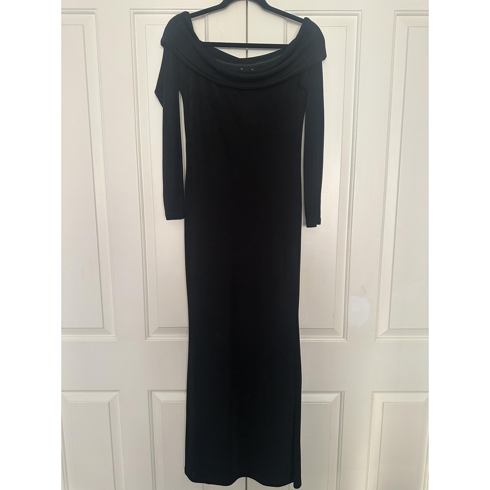Edikted Dress Womens Large Black Off Shoulder Long Sleeve Maxi Bodycon S14961